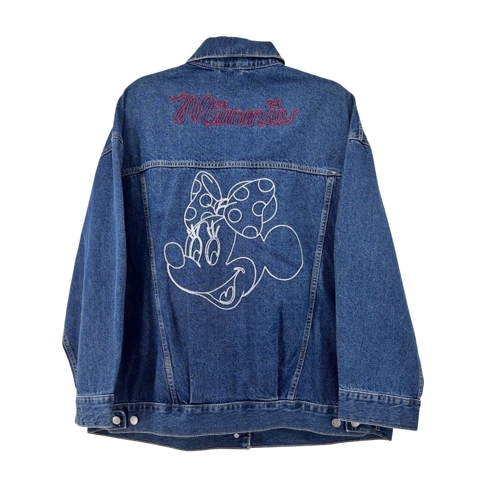 Old Navy x Disney Minnie Mouse Embroidered Denim Jacket Medium Wash Blue NWT